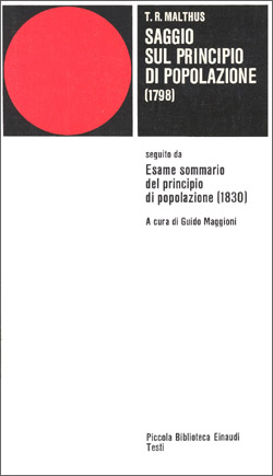 Copertina del libro Saggio sul principio di popolazione (1798) di Thomas Robert Malthus