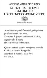 Copertina del libro Notizie dal diluvio, Sinfonietta, Lo splendido violino verde di Angelo Maria Ripellino