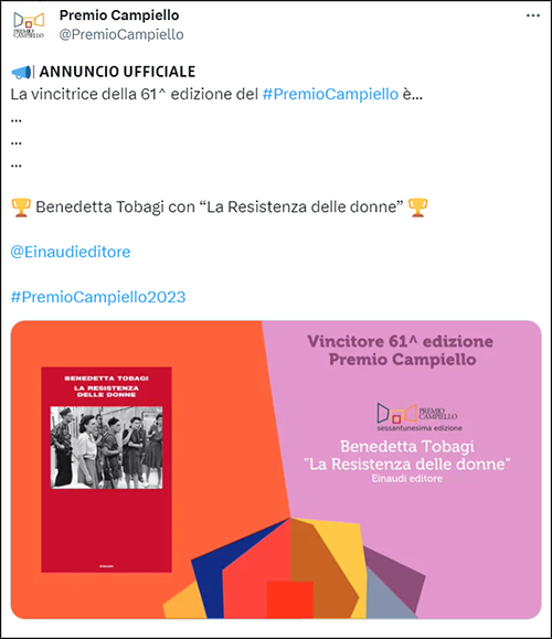 Premio Campiello, vincitrice, tobagi, donne